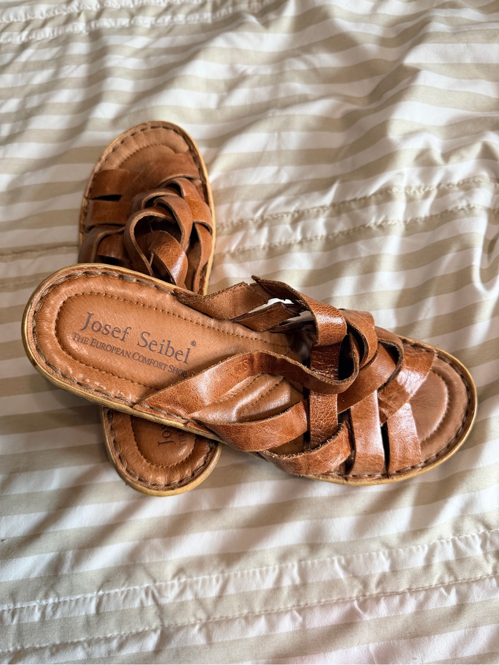 Josef Seibel Tan Leather Woven Slide Sandals - Picture 2 of 4